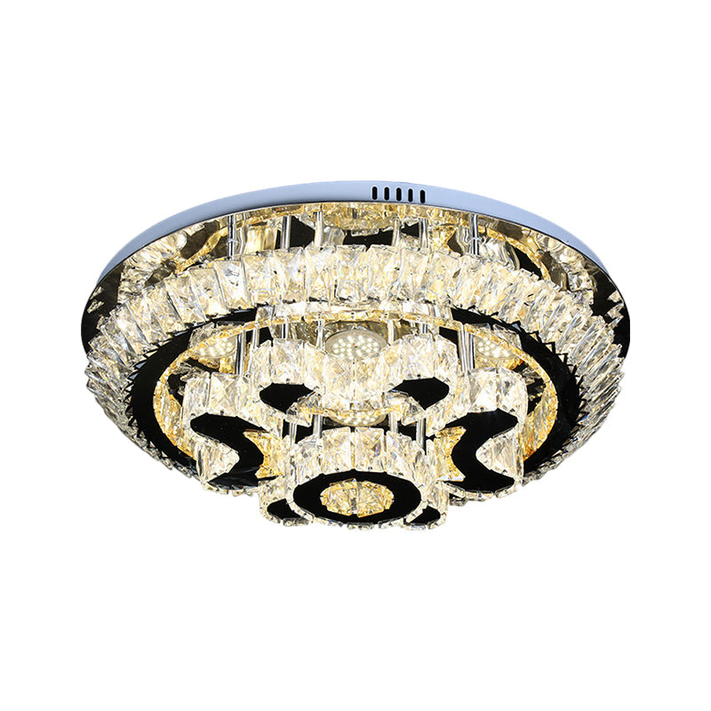 Modern Crystal Block Ceiling Light Fixture For Living Room - Led Flush Mount Lamp With Stainless -