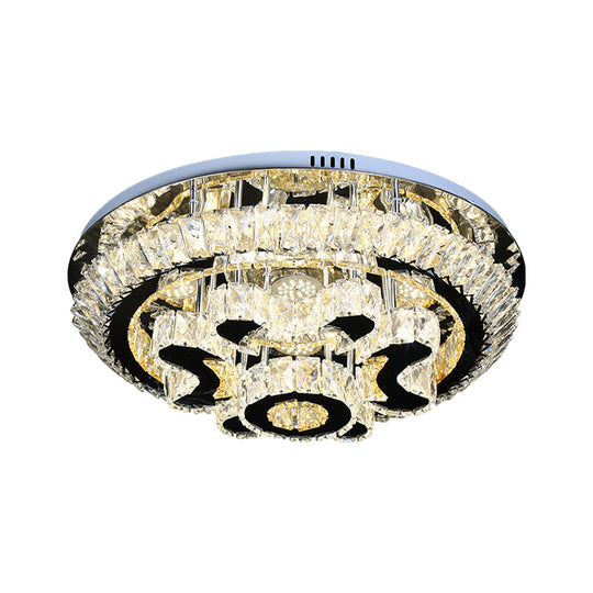 Modern Crystal Block Ceiling Light Fixture For Living Room - Led Flush Mount Lamp With Stainless -