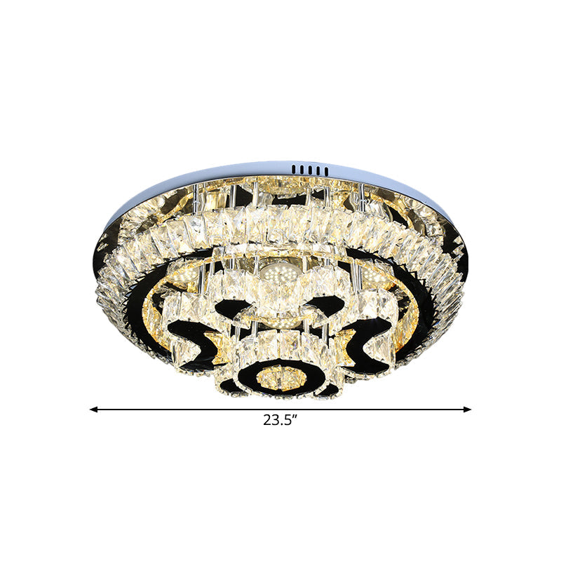 Modern Crystal Block Ceiling Light Fixture For Living Room - Led Flush Mount Lamp With Stainless -