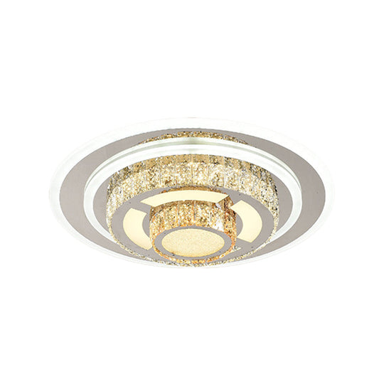 Contemporary Stainless-Steel Led Flush Mount Ceiling Lamp With Faceted Crystal Perfect For Living