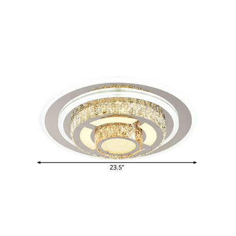 Contemporary Stainless-Steel Led Flush Mount Ceiling Lamp With Faceted Crystal Perfect For Living