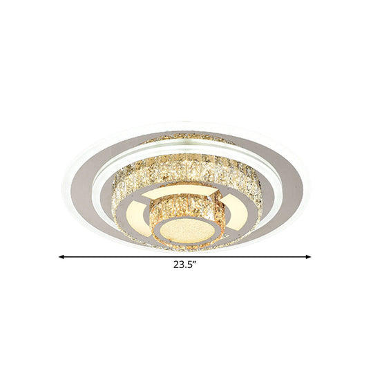 Contemporary Stainless-Steel Led Flush Mount Ceiling Lamp With Faceted Crystal Perfect For Living