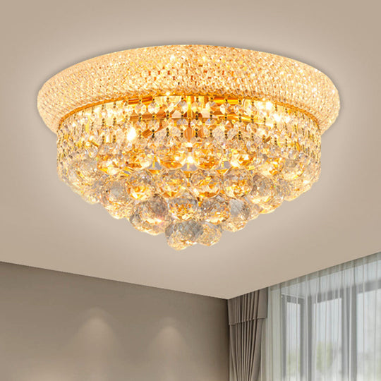 Contemporary Crystal Orb Cone Flush Mount Ceiling Light - Gold Finish 6/9 Heads 16’/23.5’ Wide