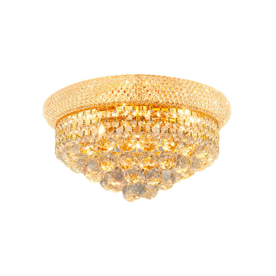 Contemporary Crystal Orb Cone Flush Mount Ceiling Light - Gold Finish 6/9 Heads 16’/23.5’ Wide