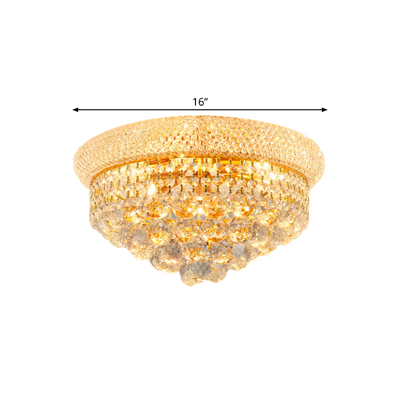 Contemporary Crystal Orb Cone Flush Mount Ceiling Light - Gold Finish 6/9 Heads 16’/23.5’ Wide