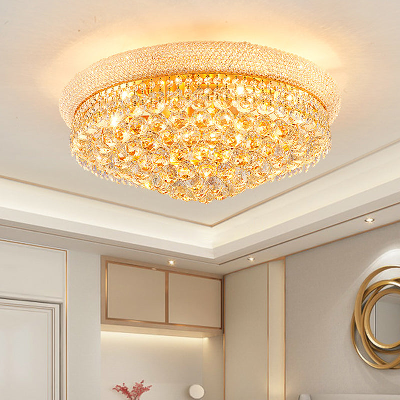 Contemporary Crystal Orb Cone Flush Mount Ceiling Light - Gold Finish 6/9 Heads 16’/23.5’ Wide