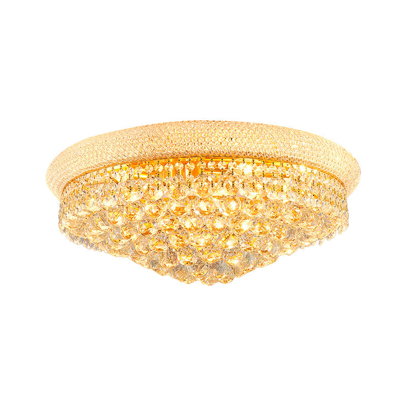 Contemporary Crystal Orb Cone Flush Mount Ceiling Light - Gold Finish 6/9 Heads 16’/23.5’ Wide