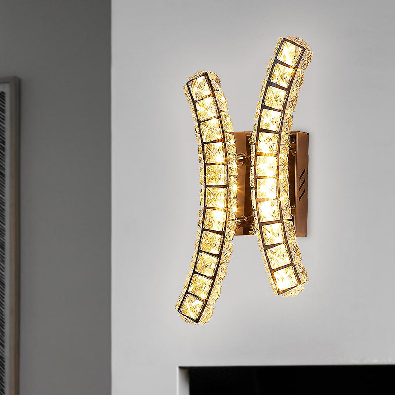 Stainless-Steel Crystal Dual Wall Sconce With Led Lighting - Warm/White Light / White