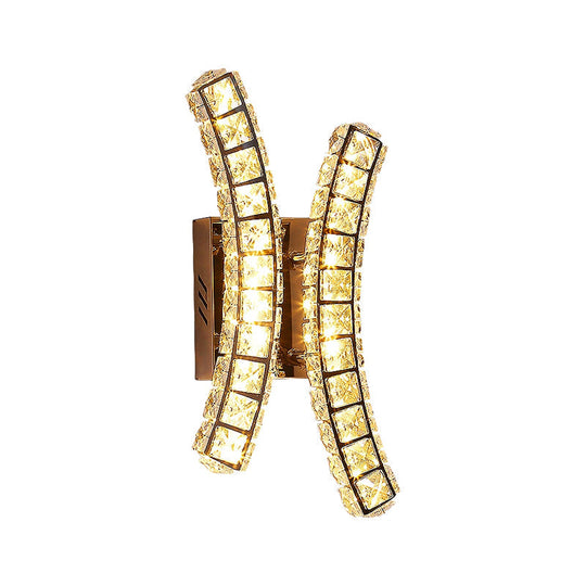 Stainless-Steel Crystal Dual Wall Sconce With Led Lighting - Warm/White Light