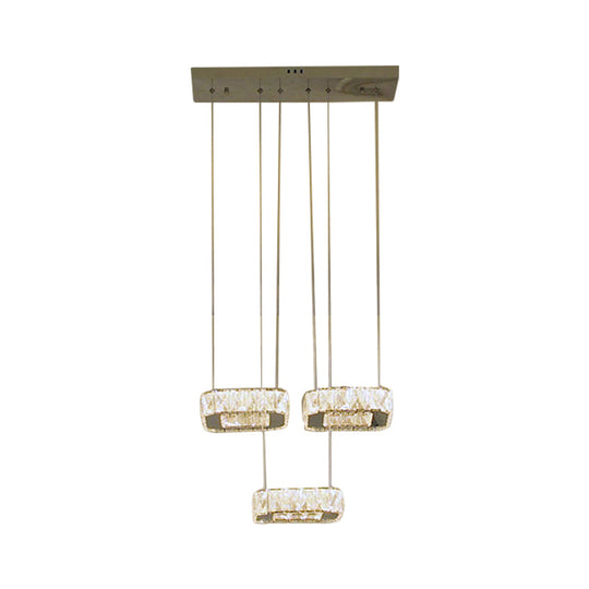 Dining Room Led Pendant Chandelier - Sleek Stainless-Steel Suspension Lamp With Clear Beveled