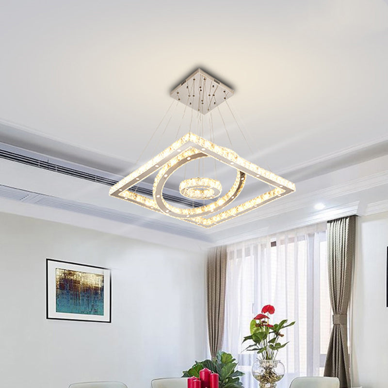 Led Stainless-Steel Chandelier With Crystal Shade - Modern Living Room Ceiling Lamp In Warm/White