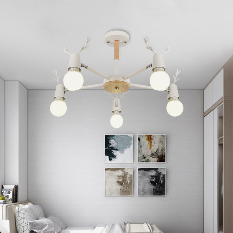 Kids’ Bedroom Semi Flush Ceiling Light With Modern Antler Decoration