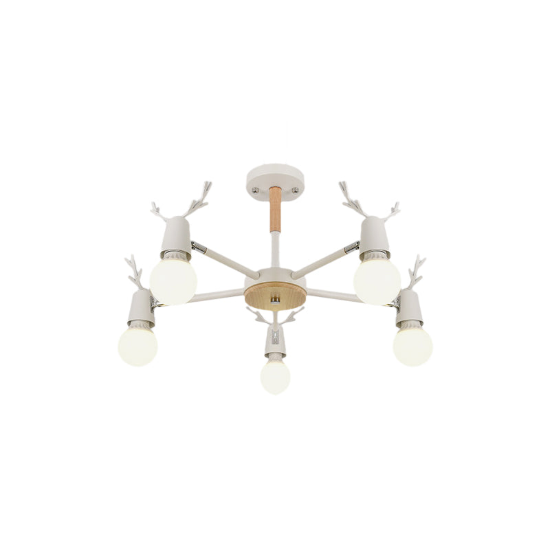 Kids’ Bedroom Semi Flush Ceiling Light With Modern Antler Decoration