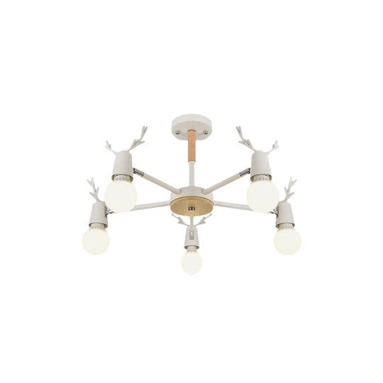 Kids’ Bedroom Semi Flush Ceiling Light With Modern Antler Decoration