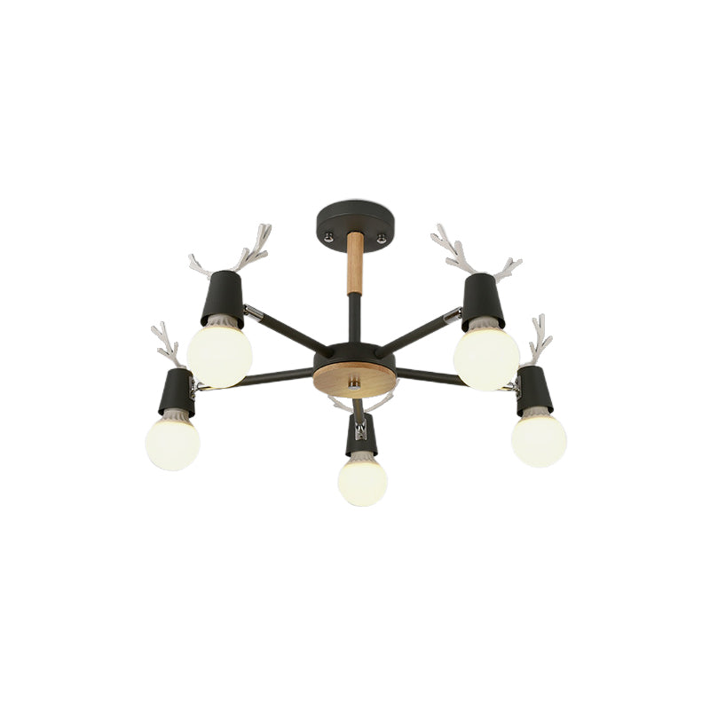 Kids’ Bedroom Semi Flush Ceiling Light With Modern Antler Decoration