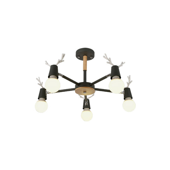 Kids’ Bedroom Semi Flush Ceiling Light With Modern Antler Decoration