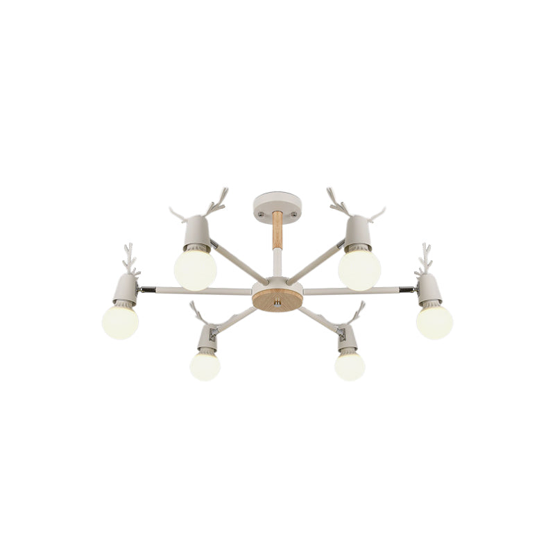 Kids’ Bedroom Semi Flush Ceiling Light With Modern Antler Decoration