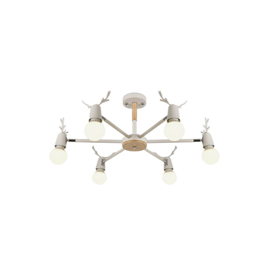 Kids Bedroom Semi Flush Ceiling Light With Modern Antler Decoration