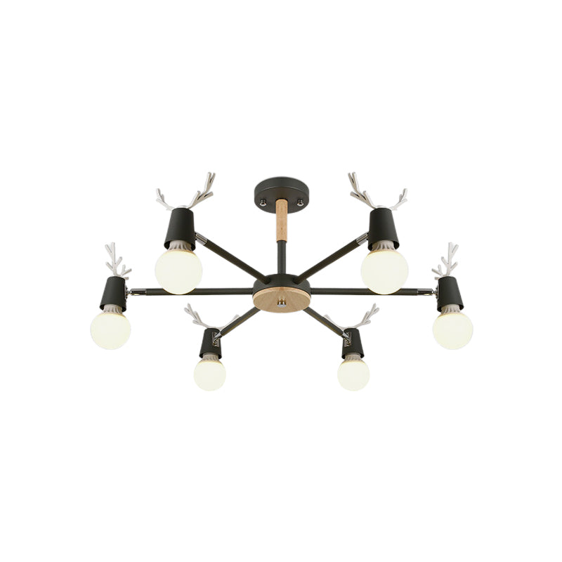 Kids’ Bedroom Semi Flush Ceiling Light With Modern Antler Decoration