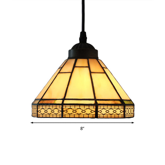 Mission Cut Glass Cone Hanging Light Fixture - Antique Brass Suspension Pendant (8’/12’/16’