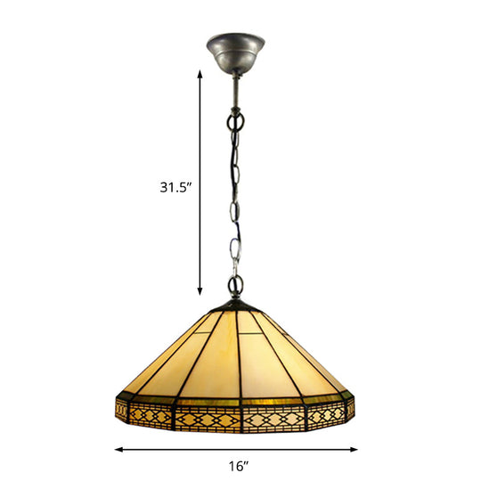 Mission Cut Glass Cone Pendant Light In Antique Brass For Living Room - 8/12/16 Size Option
