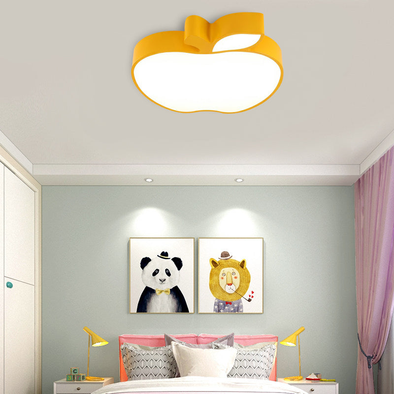 Apple Shape Led Flush Mount Ceiling Light For Childrens Bedroom - Modern Style Yellow / 18 White