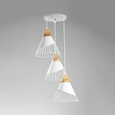 Modern 3-Light Metal Pendant With Cone Cage Shade Black/White Suspension Lamp White