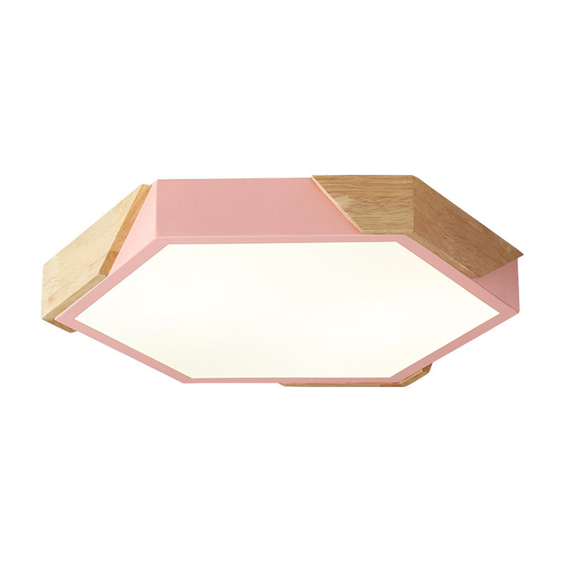 Hexagon Ceiling Light For Kindergarten - Slim Panel Macaron Loft Led In Warm