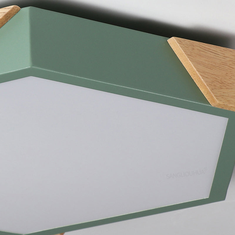 Hexagon Ceiling Light For Kindergarten - Slim Panel Macaron Loft Led In Warm