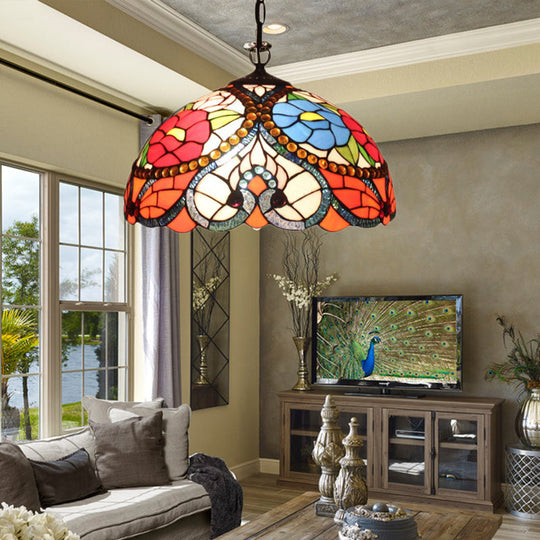 Black Stained Art Glass Victorian Bowl Pendant Lamp - 3 Heads Ceiling Hanging Light (With/Without