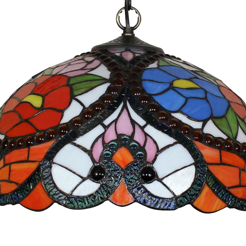 Black Stained Art Glass Victorian Bowl Pendant Lamp - 3 Heads Ceiling Hanging Light (With/Without