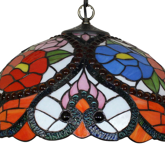 Black Stained Art Glass Victorian Bowl Pendant Lamp - 3 Heads Ceiling Hanging Light (With/Without