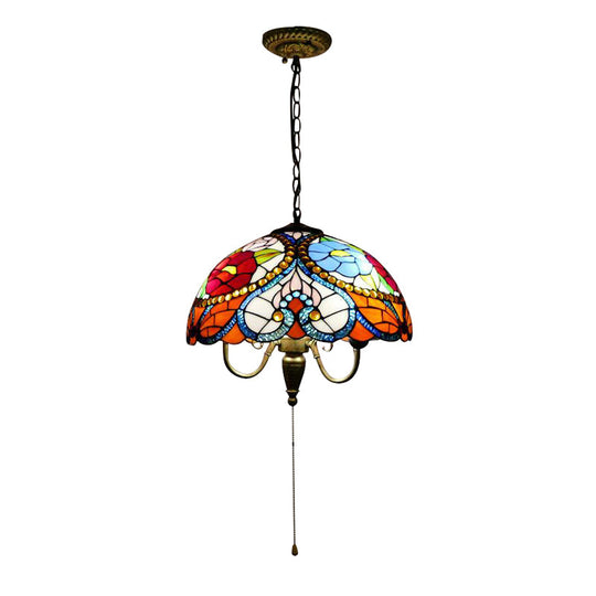 Black Stained Art Glass Victorian Bowl Pendant Lamp - 3 Heads Ceiling Hanging Light (With/Without
