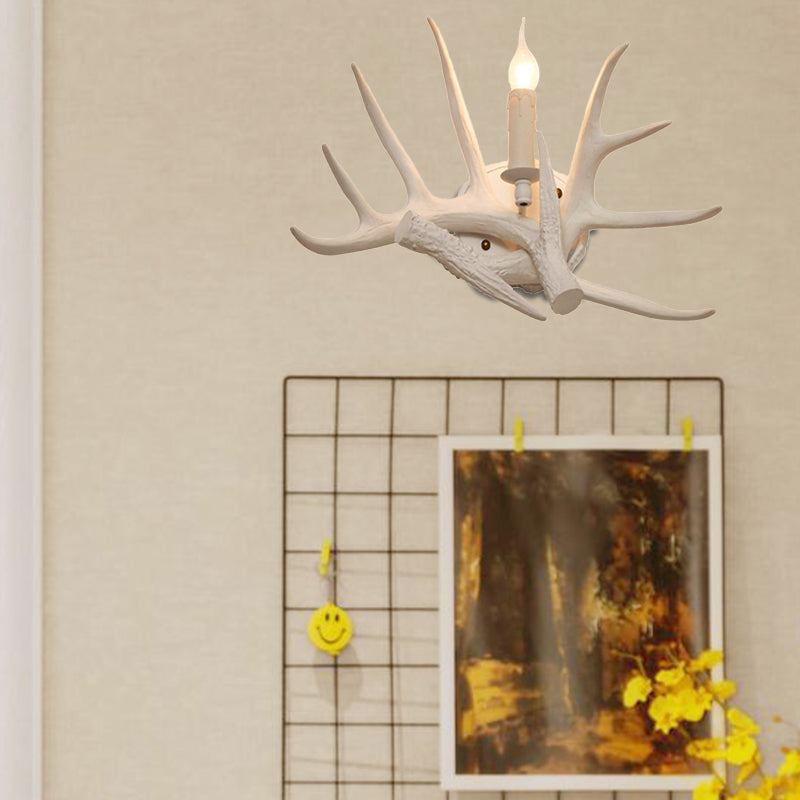 Modern White Wall Sconce With Antler Resin Shade For Living Room Lighting