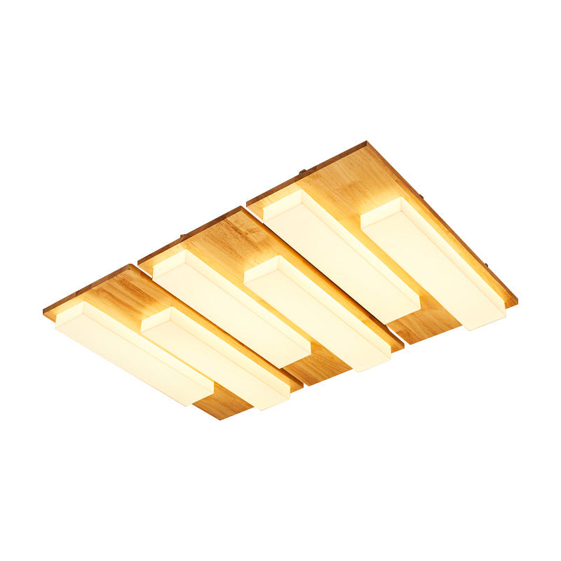 Rectangle Flushmount Japanese Style Led Ceiling Lamp In Natural/White For Bathroom