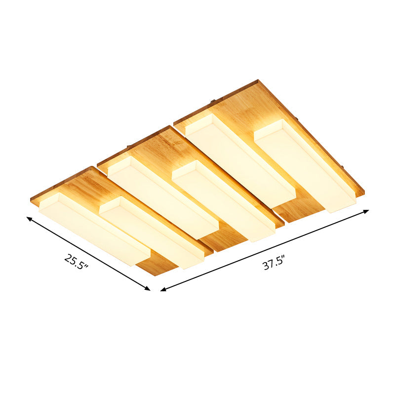 Rectangle Flushmount Japanese Style Led Ceiling Lamp In Natural/White For Bathroom