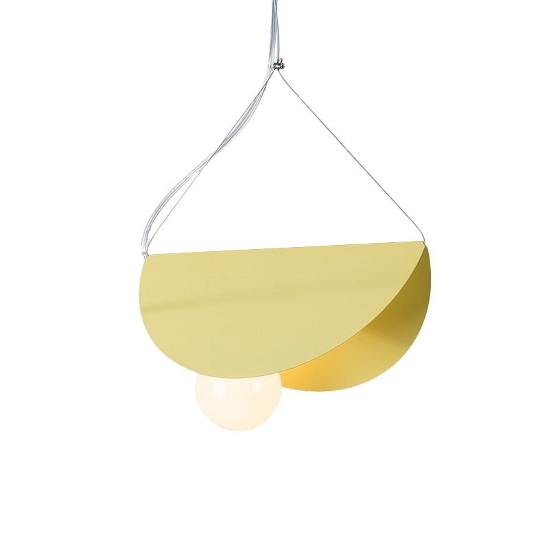 Contemporary Curved Hanging Pendant Light - Black/Grey Metal Suspension For Bedroom