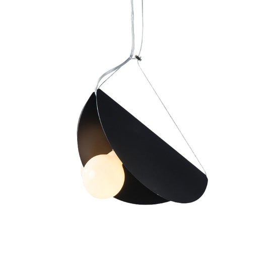 Contemporary Curved Hanging Pendant Light - Black/Grey Metal Suspension For Bedroom