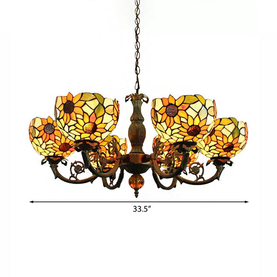 Sunflower 6-Light Tiffany Style Stained Glass Chandelier - Ideal For Living Room