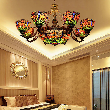 Dragonfly Tiffany Style Chandelier With Stained Glass Shade For Living Room 9 / Orange