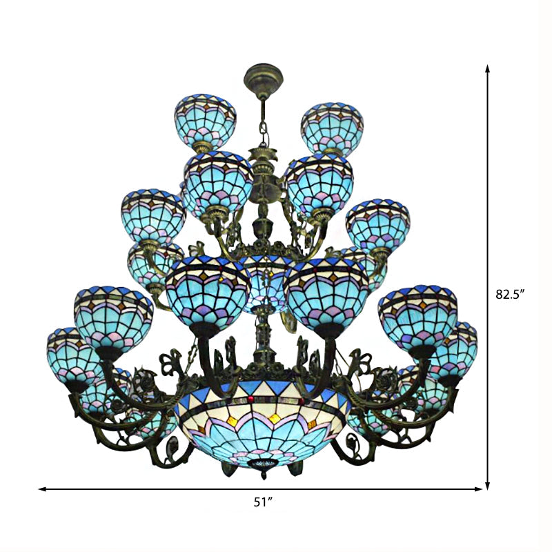 Bronze Finish Tiffany Chandelier With 3 Tiers For Elegant Upward Lighting In Bedrooms And Living