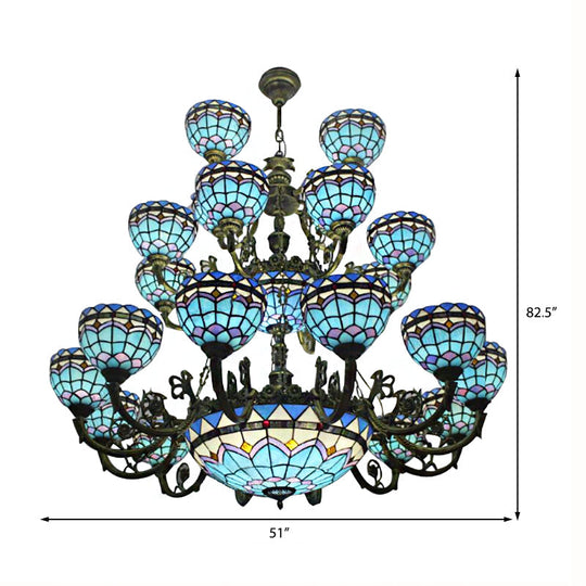 Bronze Finish Tiffany Chandelier With 3 Tiers For Elegant Upward Lighting In Bedrooms And Living