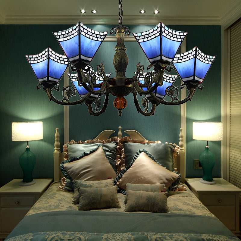 6-Light Tiffany-Style Chandelier For Dining Rooms With Chain - Geometric Hanging Fixture And Art