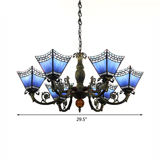 6-Light Tiffany-Style Chandelier For Dining Rooms With Chain - Geometric Hanging Fixture And Art