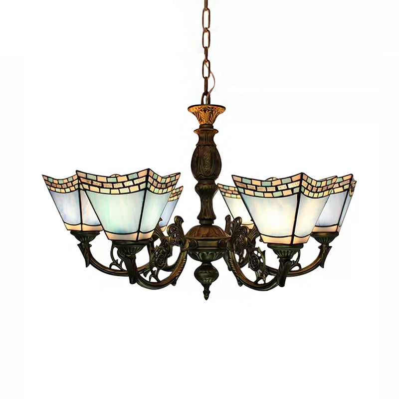6-Light Tiffany-Style Chandelier For Dining Rooms With Chain - Geometric Hanging Fixture And Art
