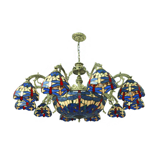 Dragonfly Chandelier With 11 Lights And Stained Glass Shade - Perfect For Living Room