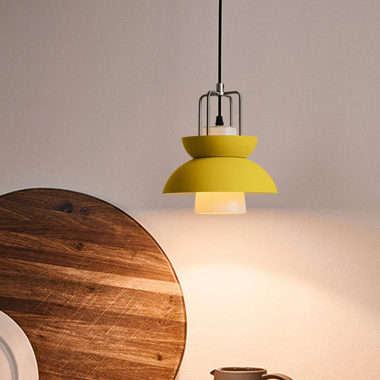 Macaron Style Gray/Pink Bedroom Ceiling Light With Metallic Shade 1-Light Hanging Fixture