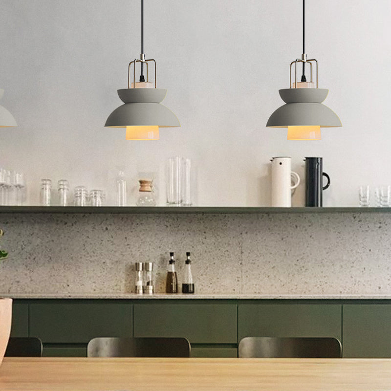 Macaron Style Gray/Pink Bedroom Ceiling Light With Metallic Shade 1-Light Hanging Fixture Grey