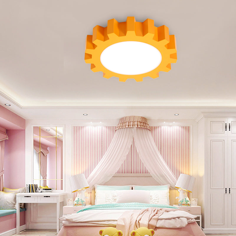 Cartoon Led Ceiling Light For Kindergarten: Metal Gear Mount Yellow / 16’ White