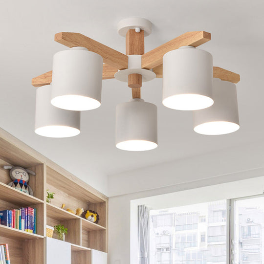 Cylindrical Semi Flush Mount Ceiling Light - Simple Style 3/5/6/8 Lights White Metal For Living